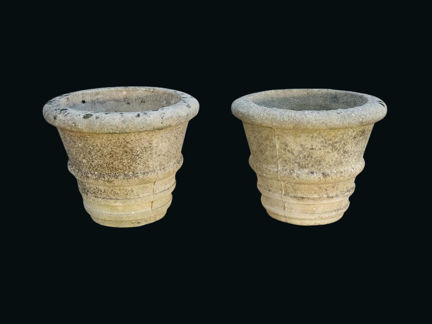 Pair of Vintage Aged Concrete Garden Planters – Classic Outdoor Décor