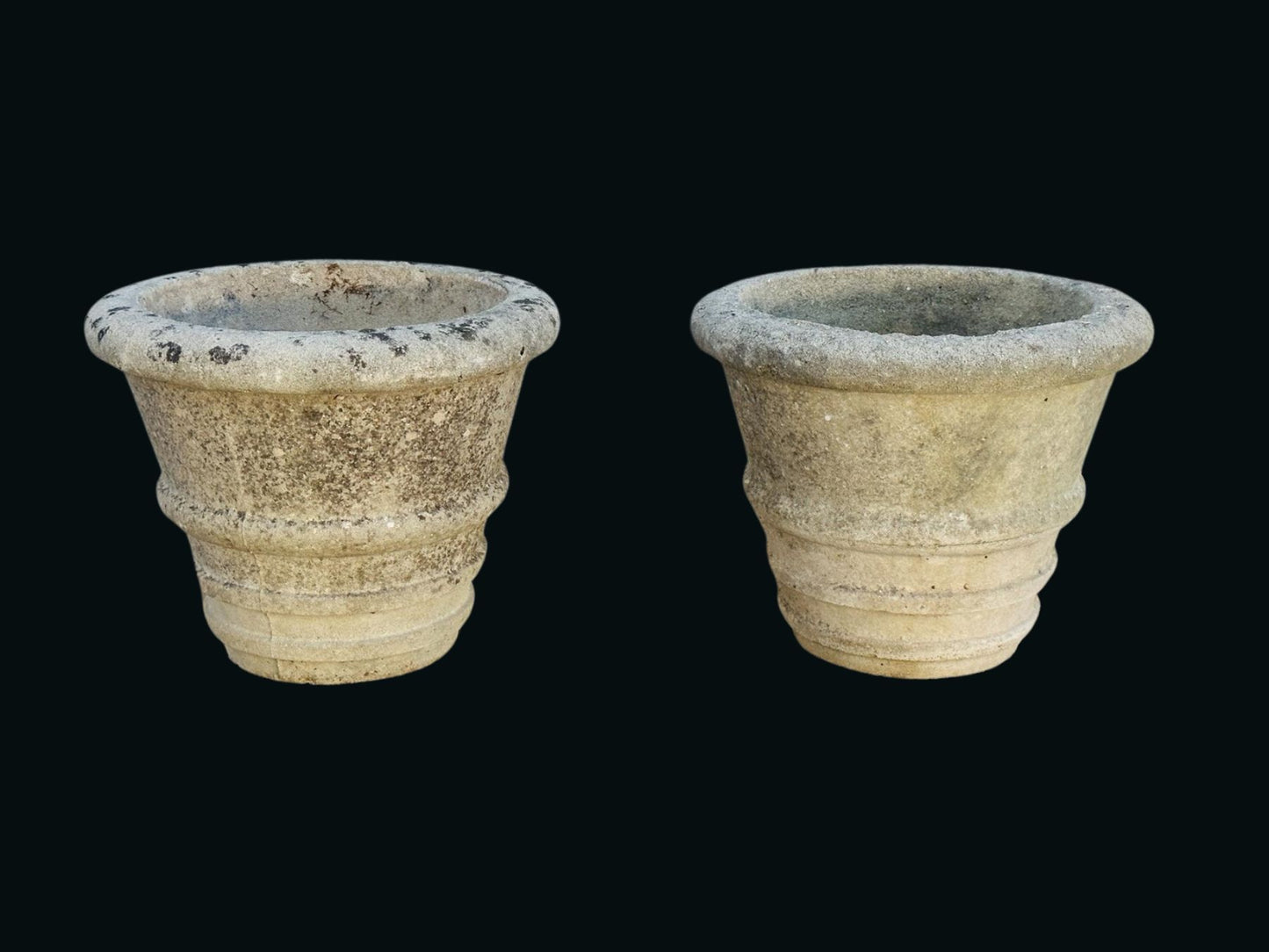 Pair of Vintage Aged Concrete Garden Planters – Classic Outdoor Décor