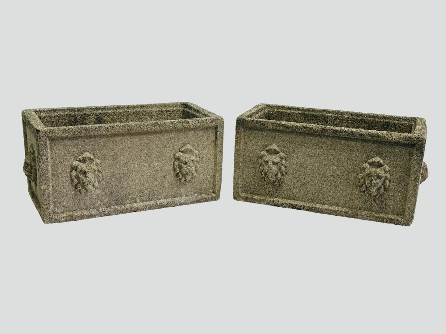 Pair of Vintage Concrete Lion Head Planters