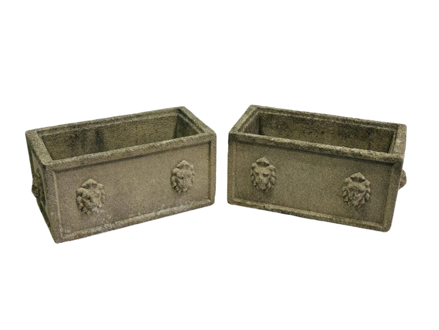 Pair of Vintage Concrete Lion Head Planters