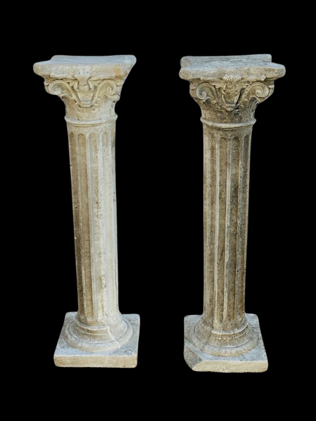 Pair of Grand Corinthian-Style Fluted Concrete Columns