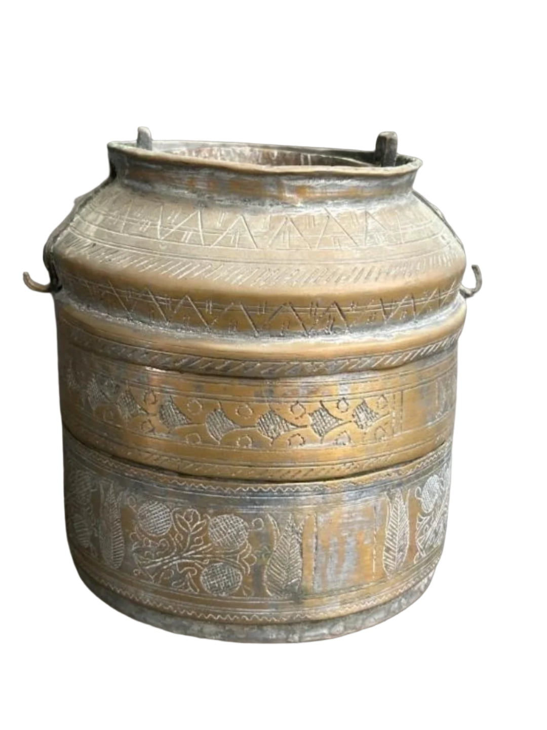 Antique Handcrafted Turkish Copper Lunch Pail with Ornate Etchings