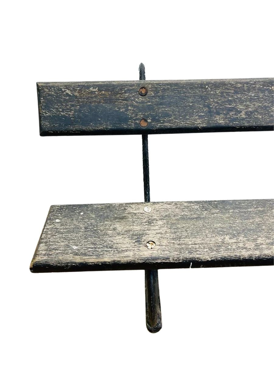 Antique French Cast Iron & Wood Park Bench – Vintage Outdoor Seating