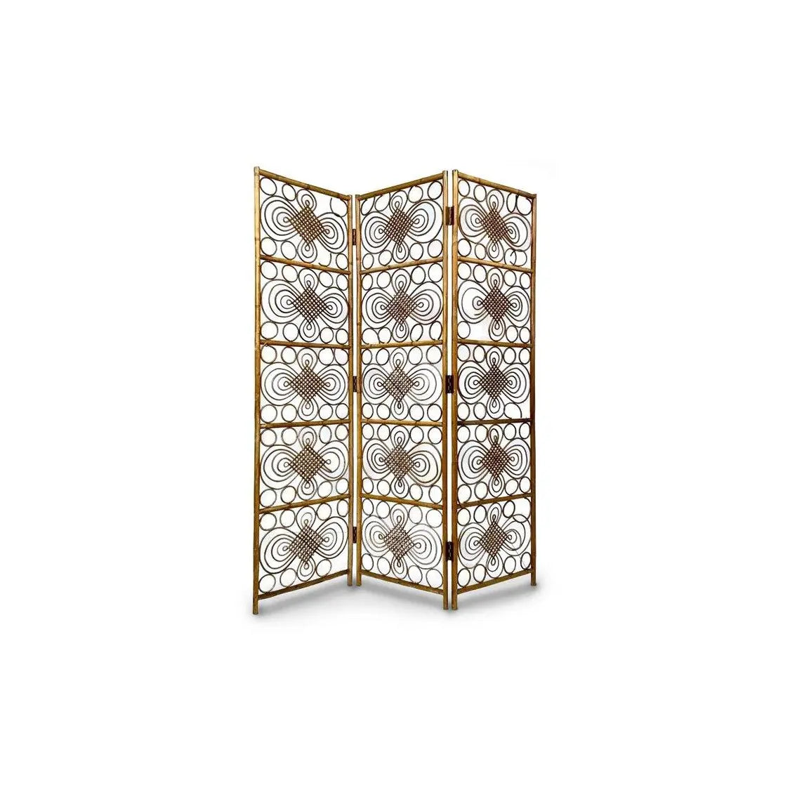 1960s French Three-Panel Bamboo Wicker Rattan Folding Screen