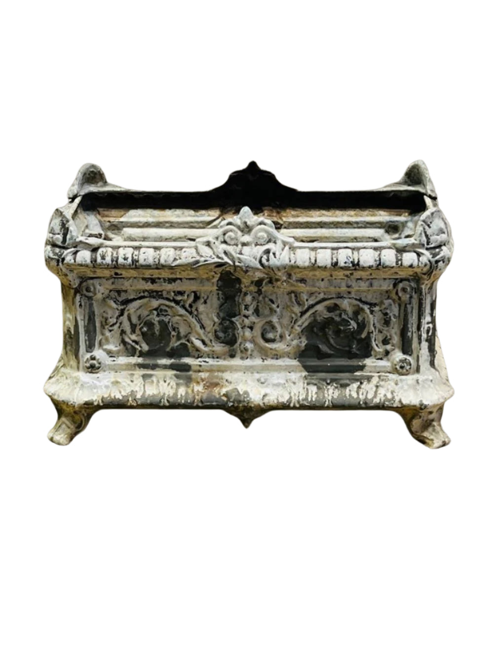 Antique French Cast Iron Garden Urn – Ornate Planter with Aged Patina