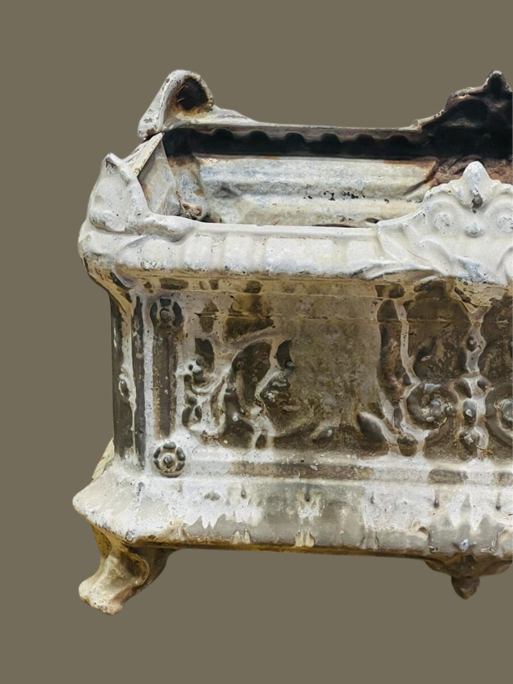 Antique French Cast Iron Garden Urn – Ornate Planter with Aged Patina