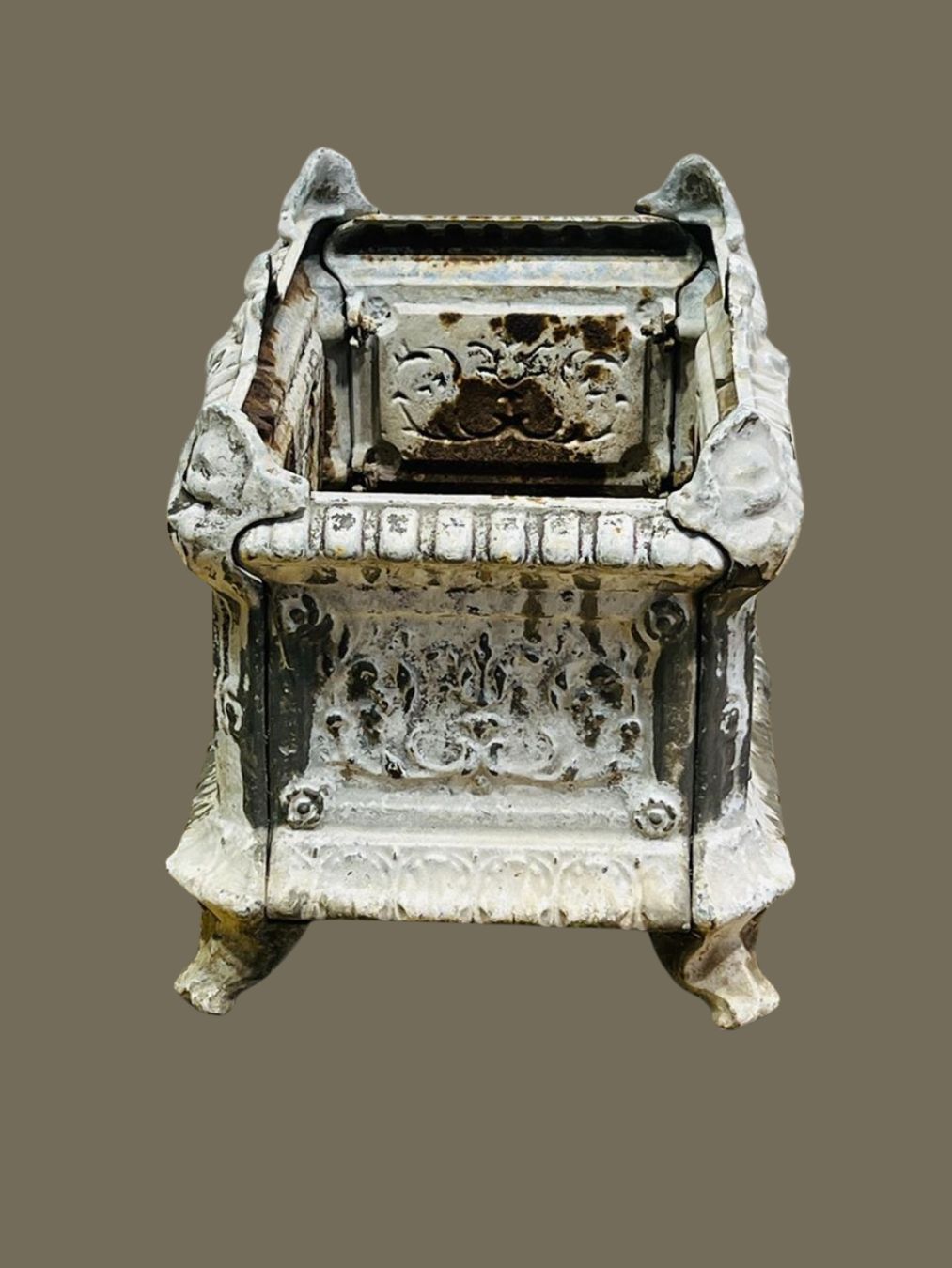 Antique French Cast Iron Garden Urn – Ornate Planter with Aged Patina
