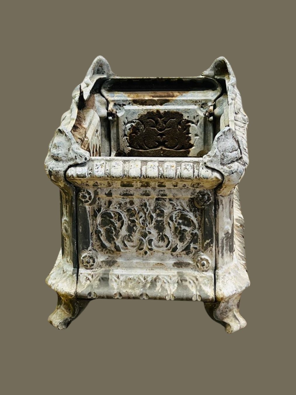 Antique French Cast Iron Garden Urn – Ornate Planter with Aged Patina
