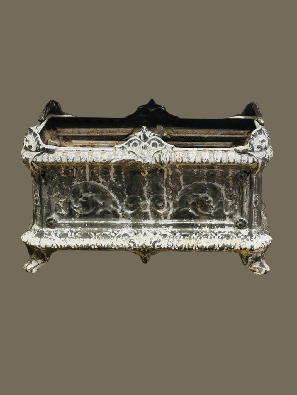Antique French Cast Iron Garden Urn – Ornate Planter with Aged Patina