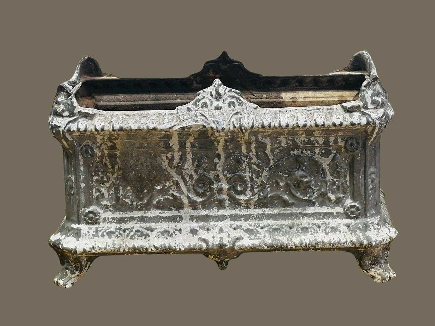 Antique French Cast Iron Garden Urn – Ornate Planter with Aged Patina