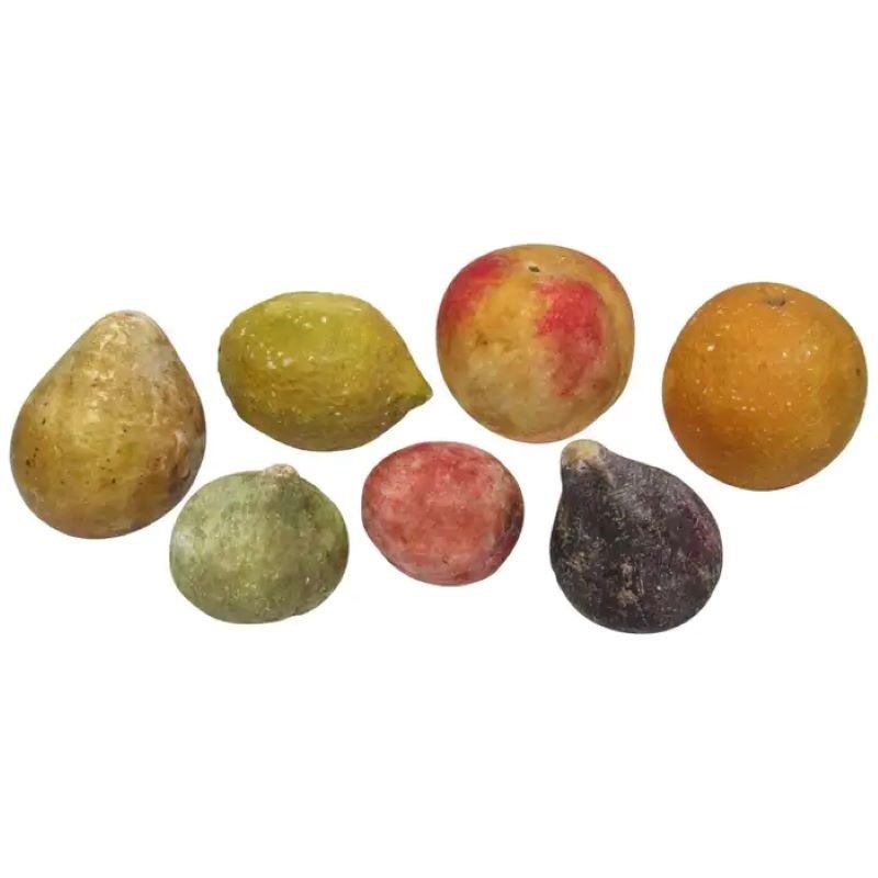 Collection of Antique Italian Folk Art Painted Stone Fruit