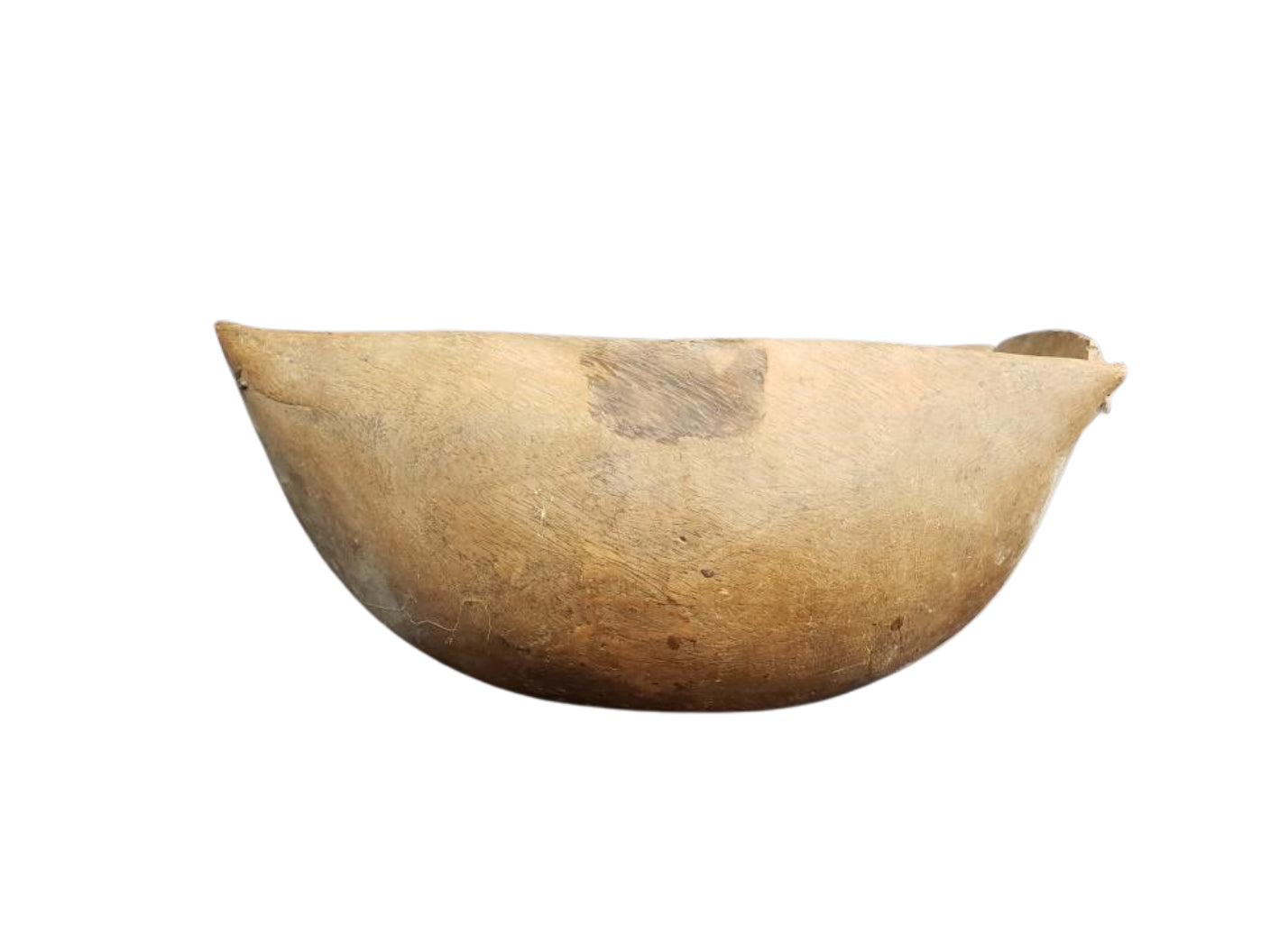 Antique 19th C. Primitive Hand-Carved Wooden Dough Bowl with Stitch Repairs – Rustic Americana Decor