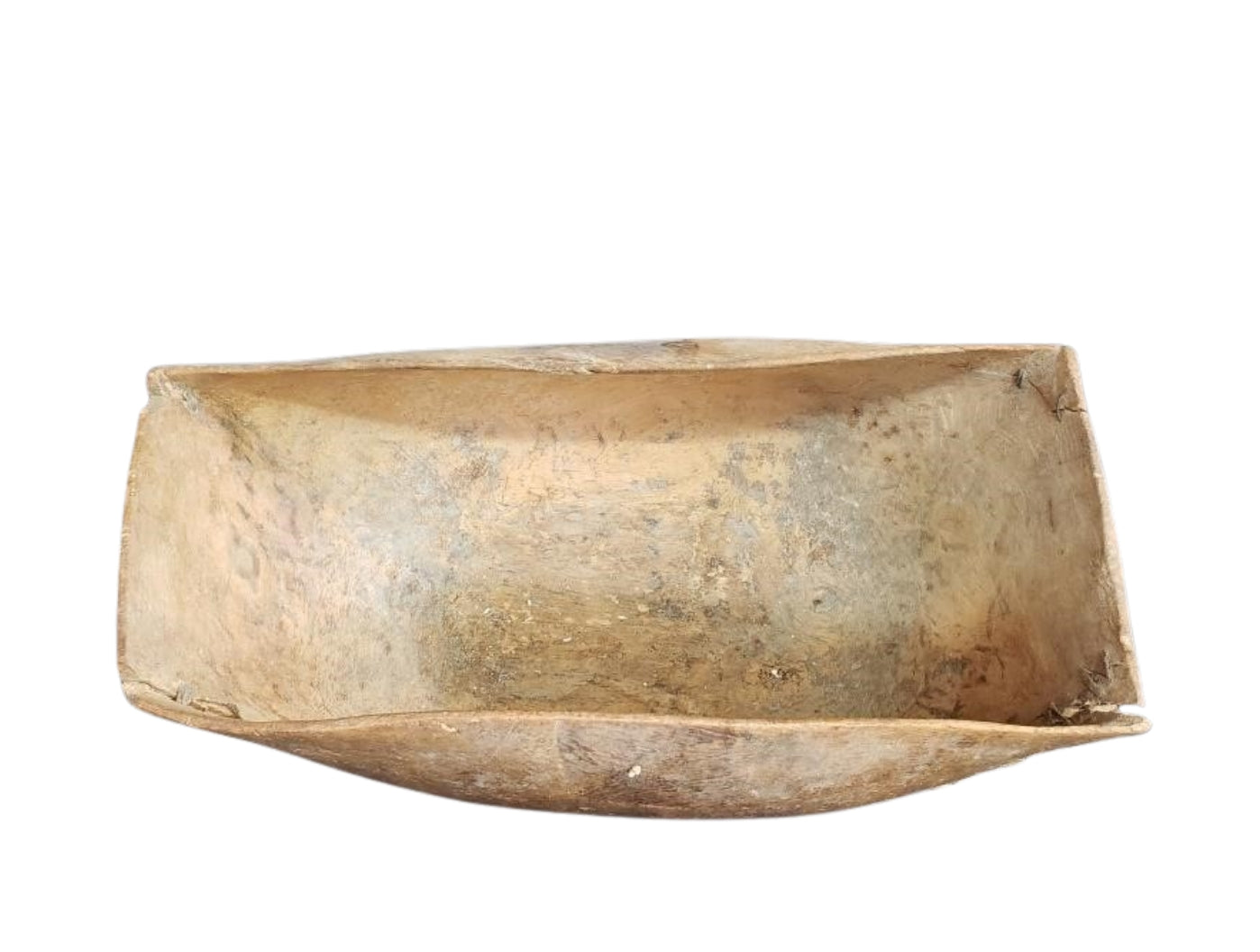 Antique 19th C. Primitive Hand-Carved Wooden Dough Bowl with Stitch Repairs – Rustic Americana Decor