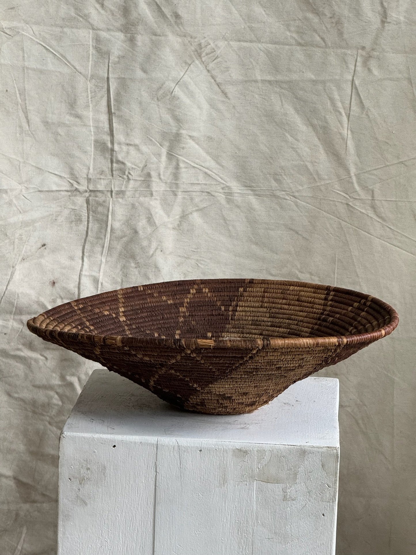Vintage Round Rattan Coiled Boho Woven Basket