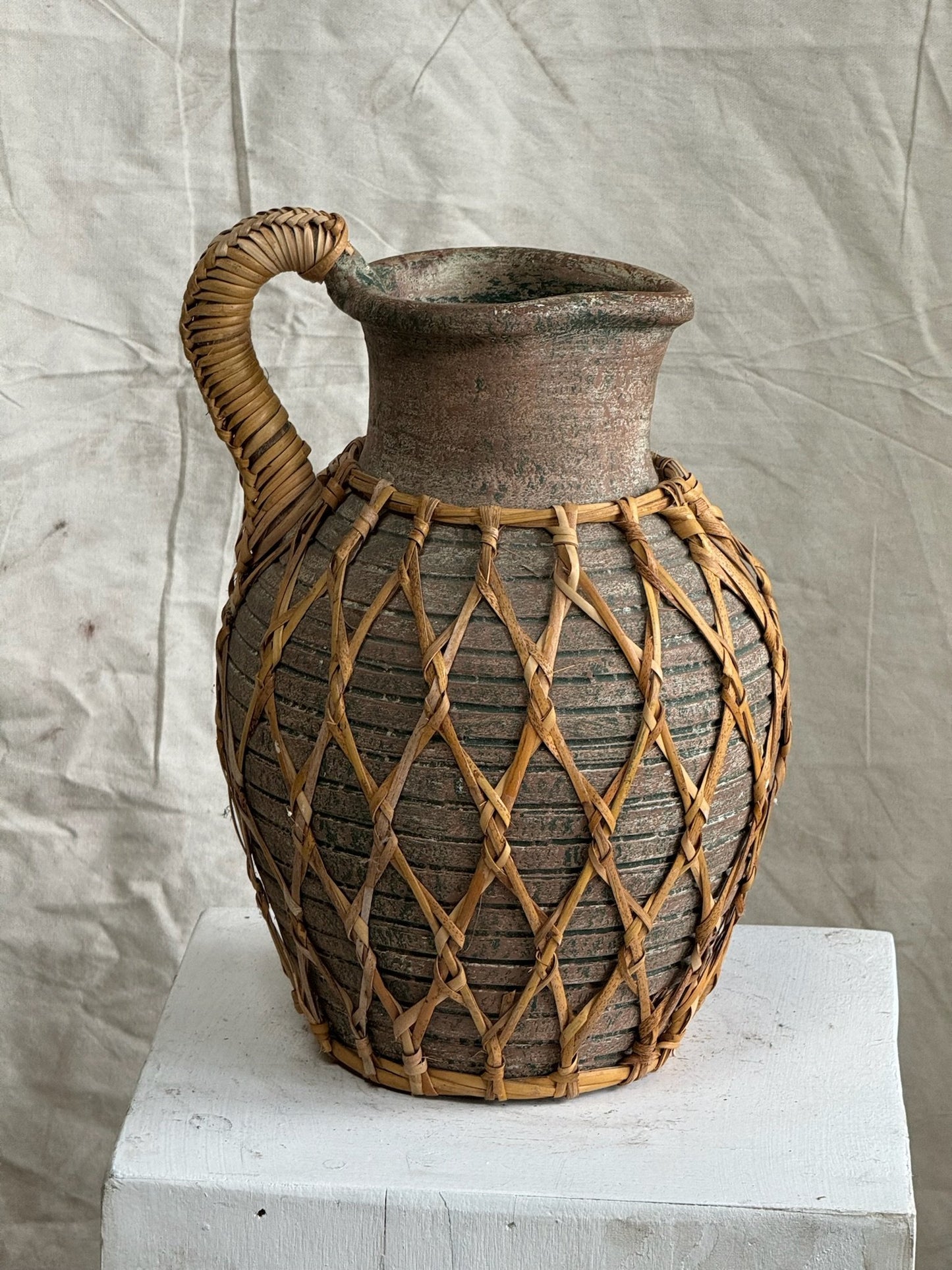 Vintage Woven Rattan Wrapped Vessel