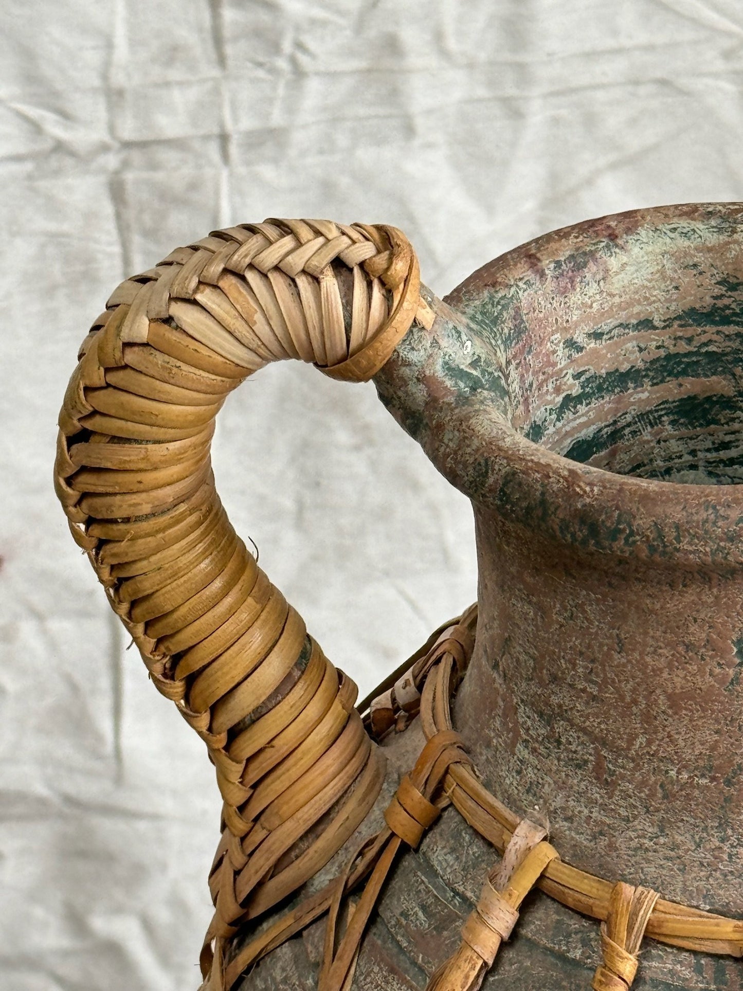 Vintage Woven Rattan Wrapped Vessel