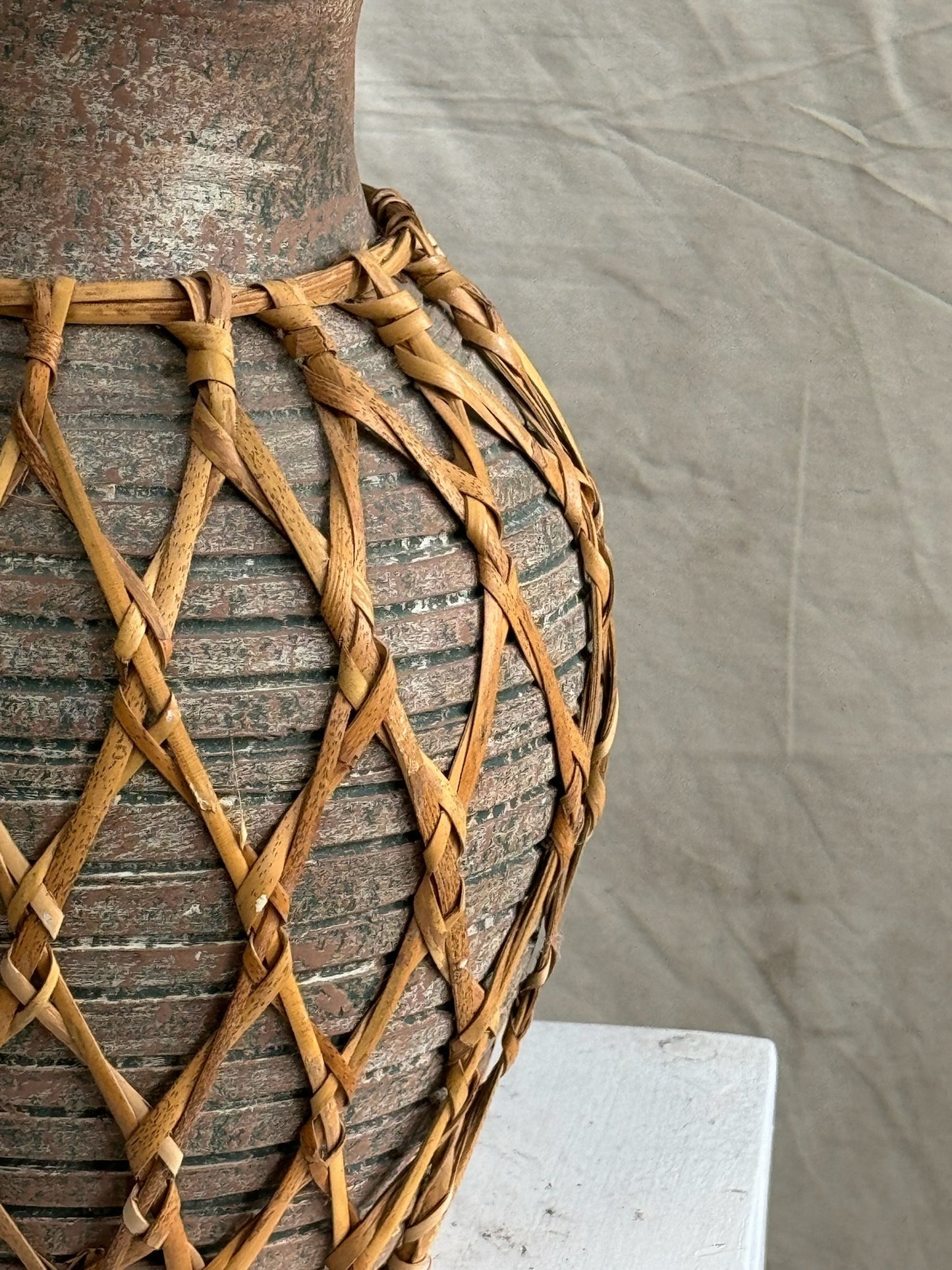 Vintage Woven Rattan Wrapped Vessel