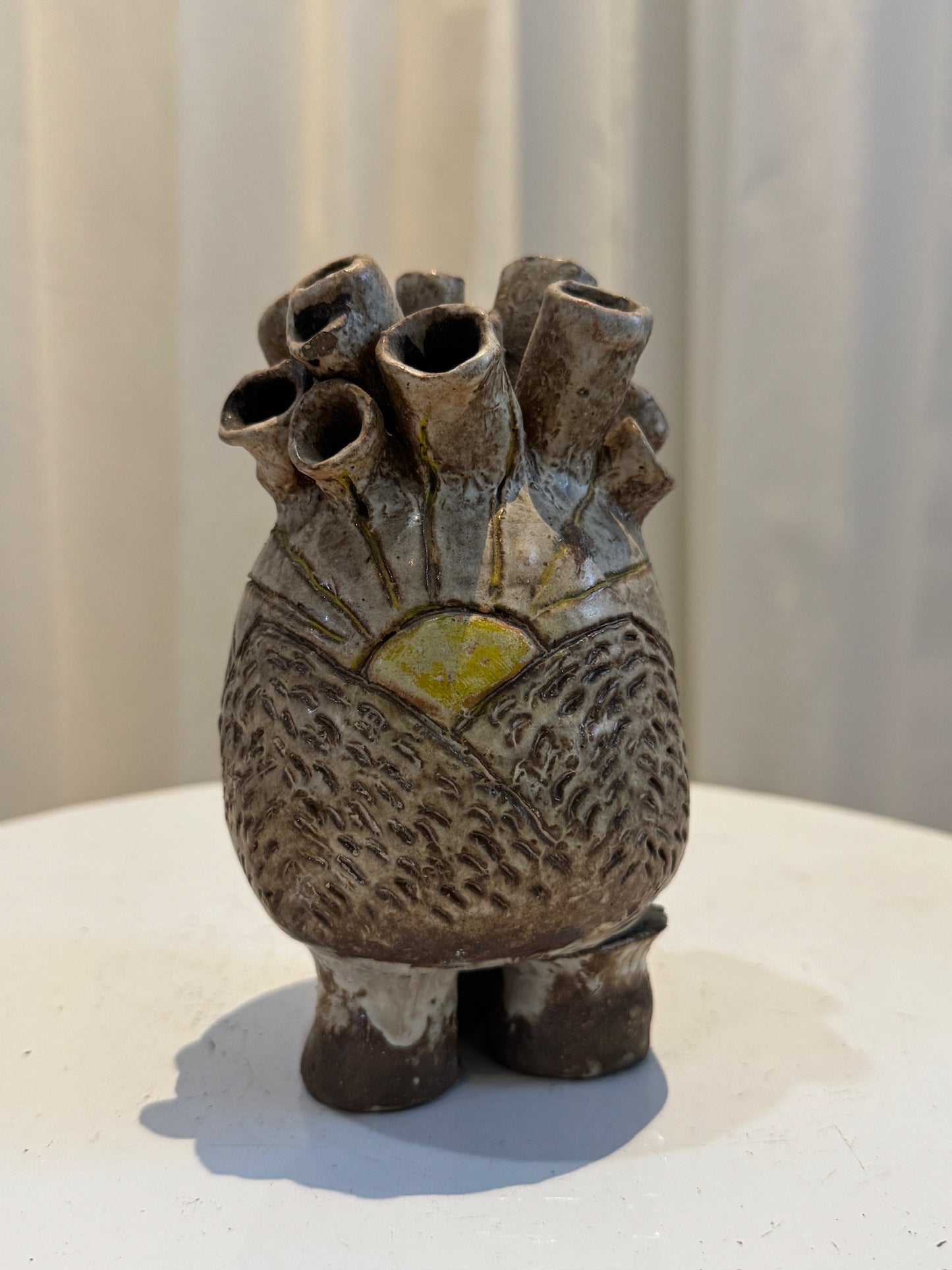 Handcrafted Ceramic Bud Vase Sunrise with Human Heart-Inspired Design