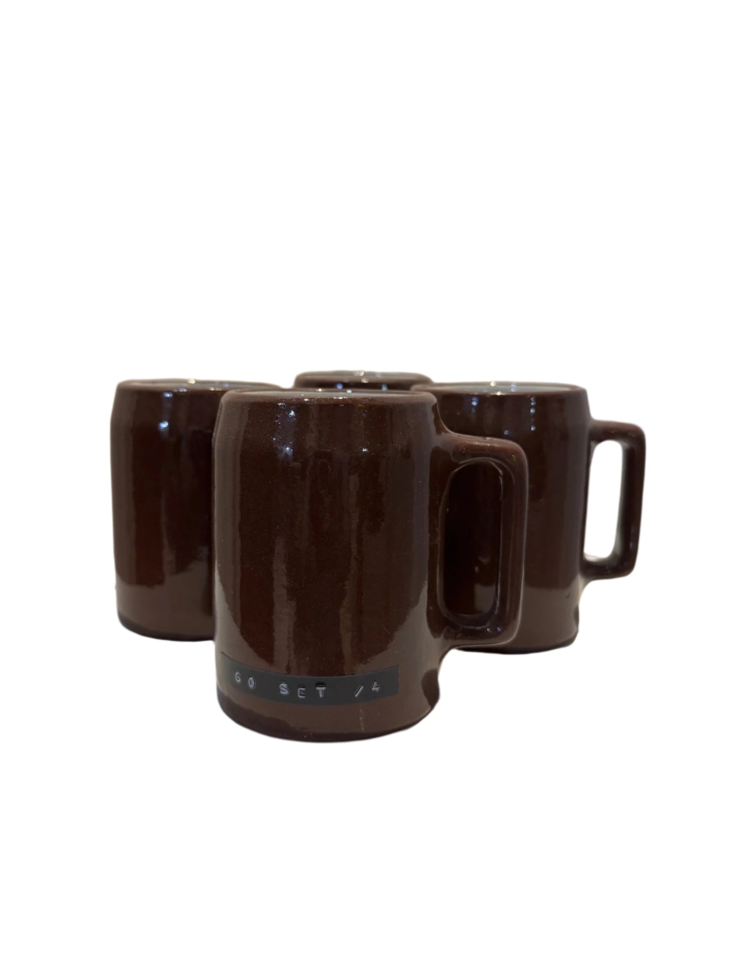 Vintage Buckeye Pottery Stoneware Mug Set of 4 Handcrafted Brown Glazed Ceramic