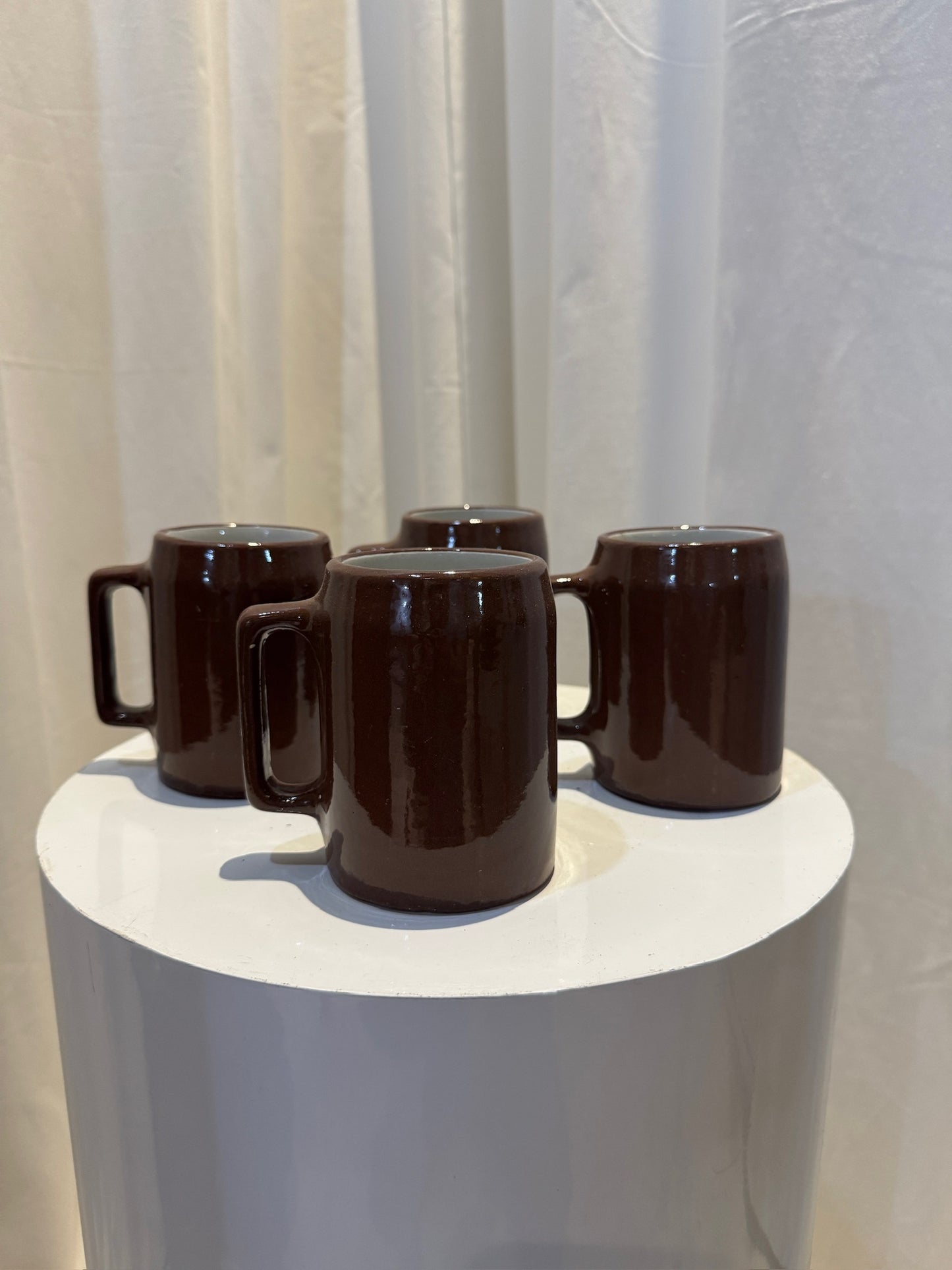 Vintage Buckeye Pottery Stoneware Mug Set of 4 Handcrafted Brown Glazed Ceramic