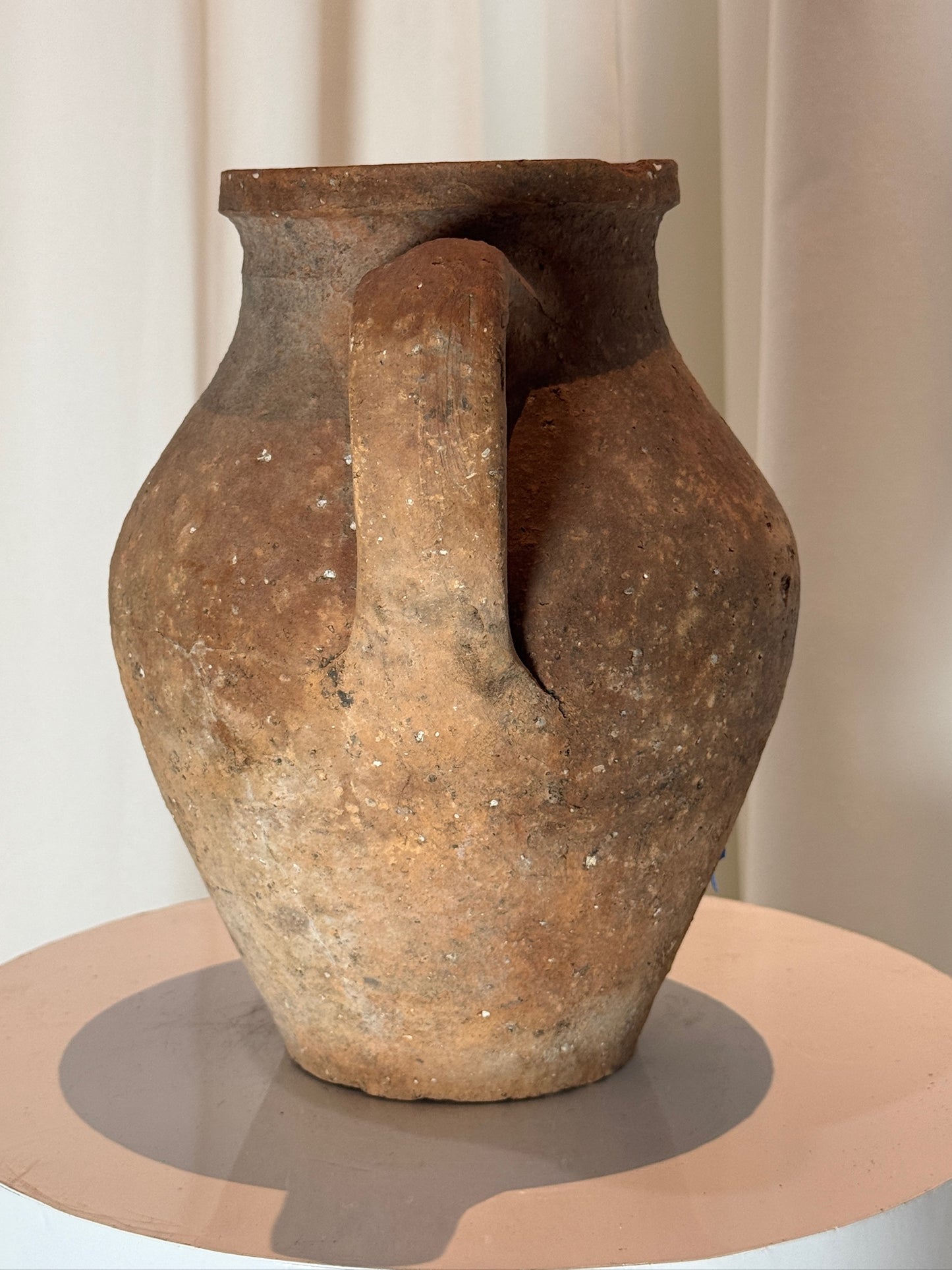 Antique Handcrafted Terracotta Pot | Rustic Amphora-Style Clay Vessel with Handle