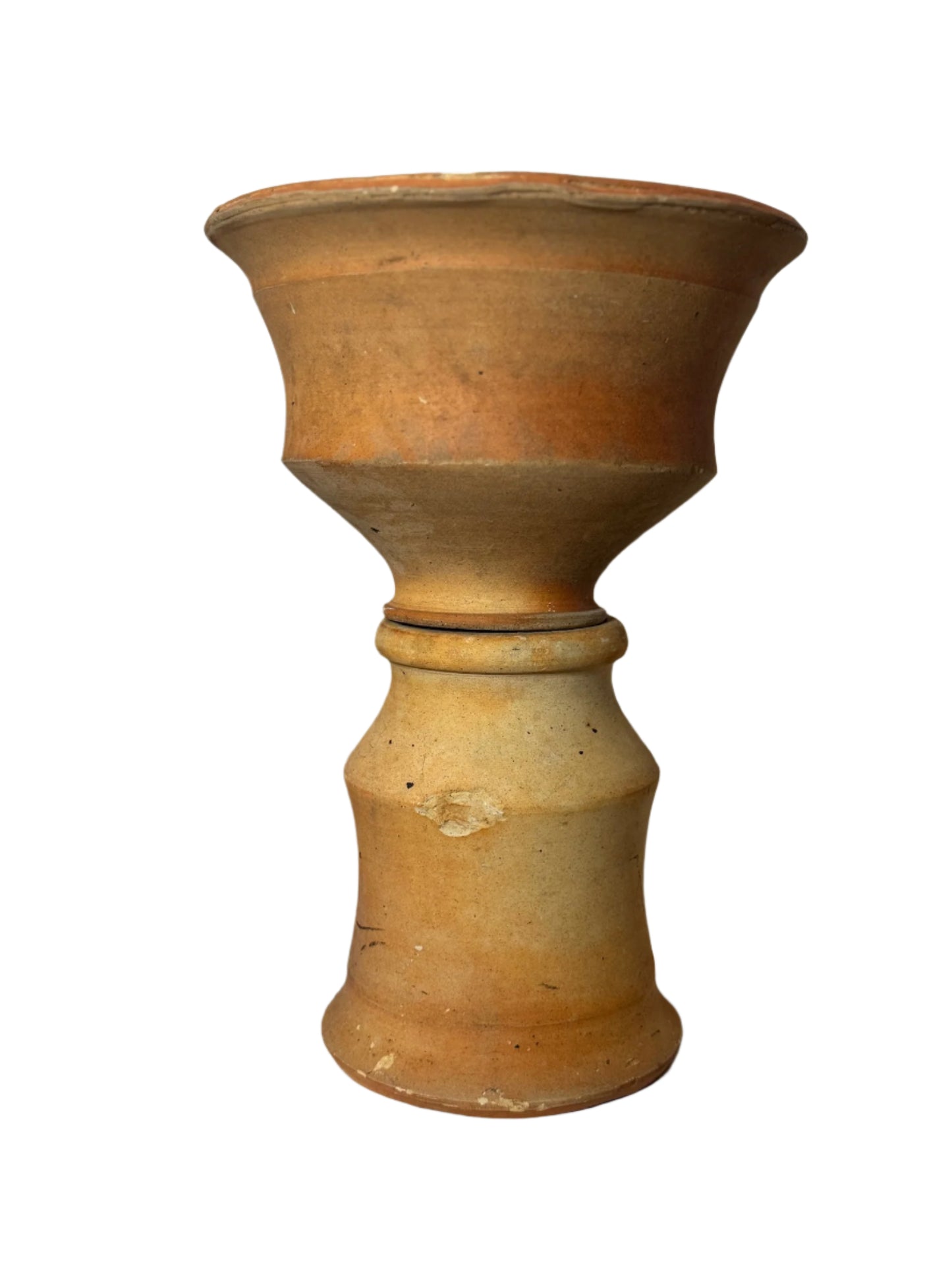 Antique Two-Piece Terracotta Hourglass Vessel – Sculptural Rustic Pottery