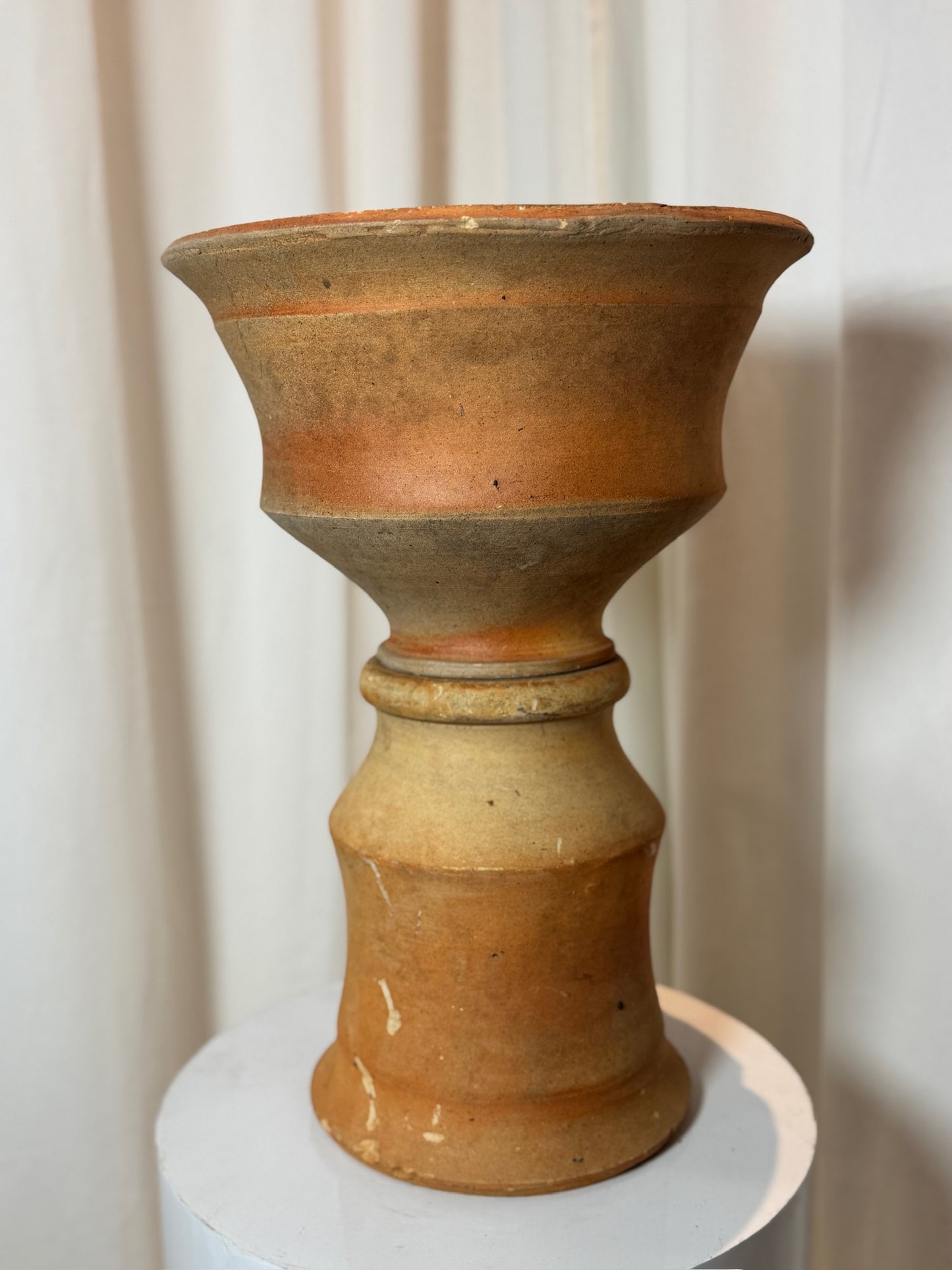Antique Two-Piece Terracotta Hourglass Vessel – Sculptural Rustic Pottery