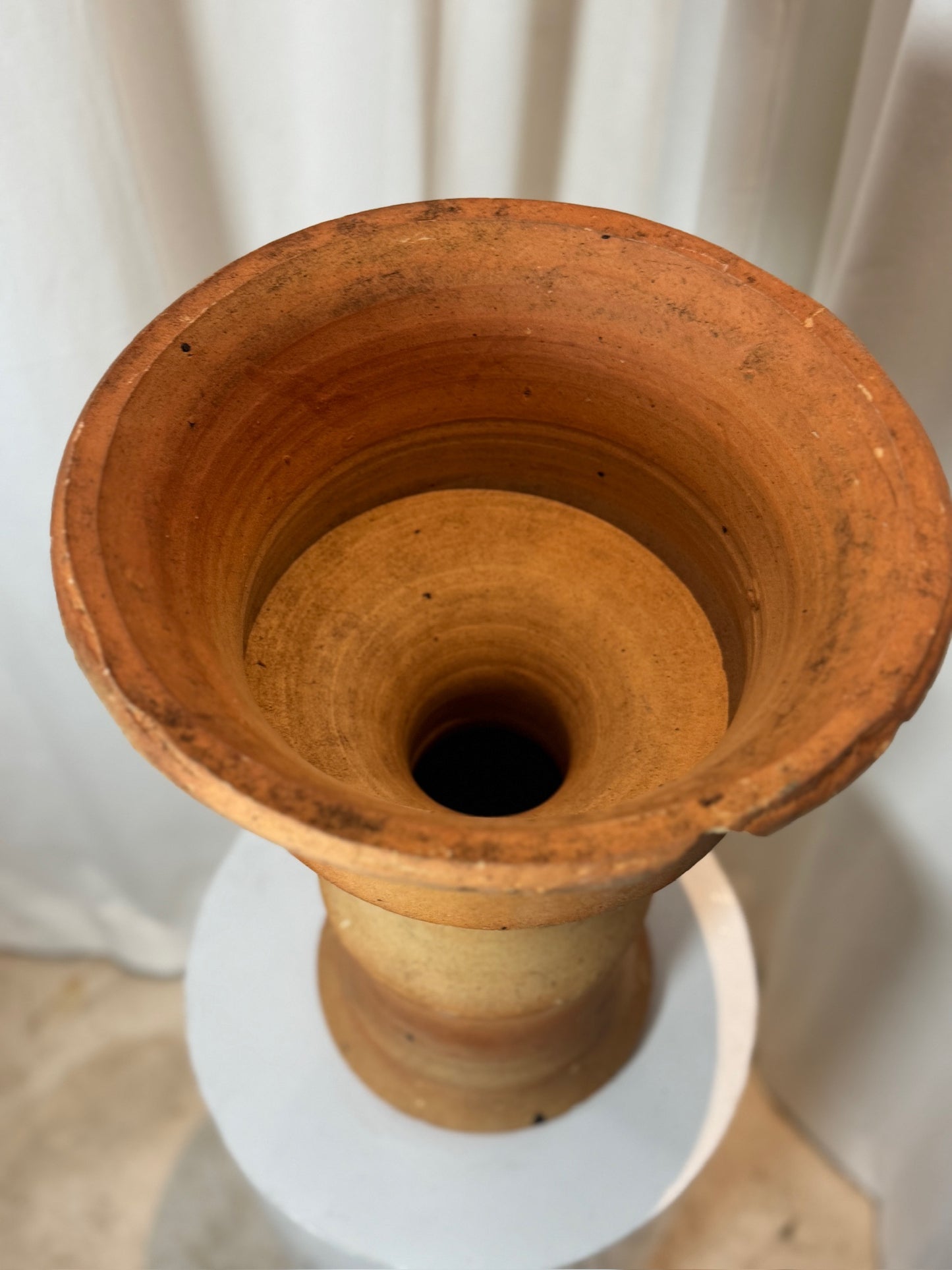 Antique Two-Piece Terracotta Hourglass Vessel – Sculptural Rustic Pottery