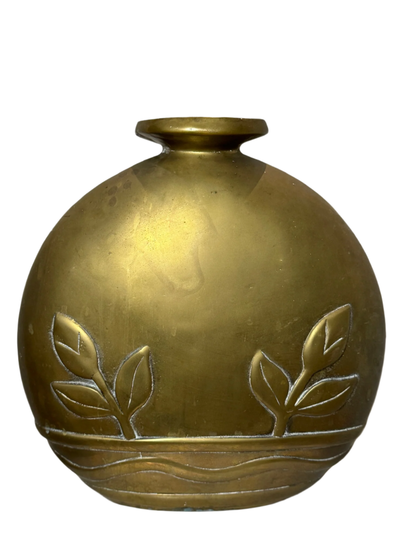 1980s Dolbi Cashier Brass Vase with Embossed Floral Motif – Vintage Art Deco