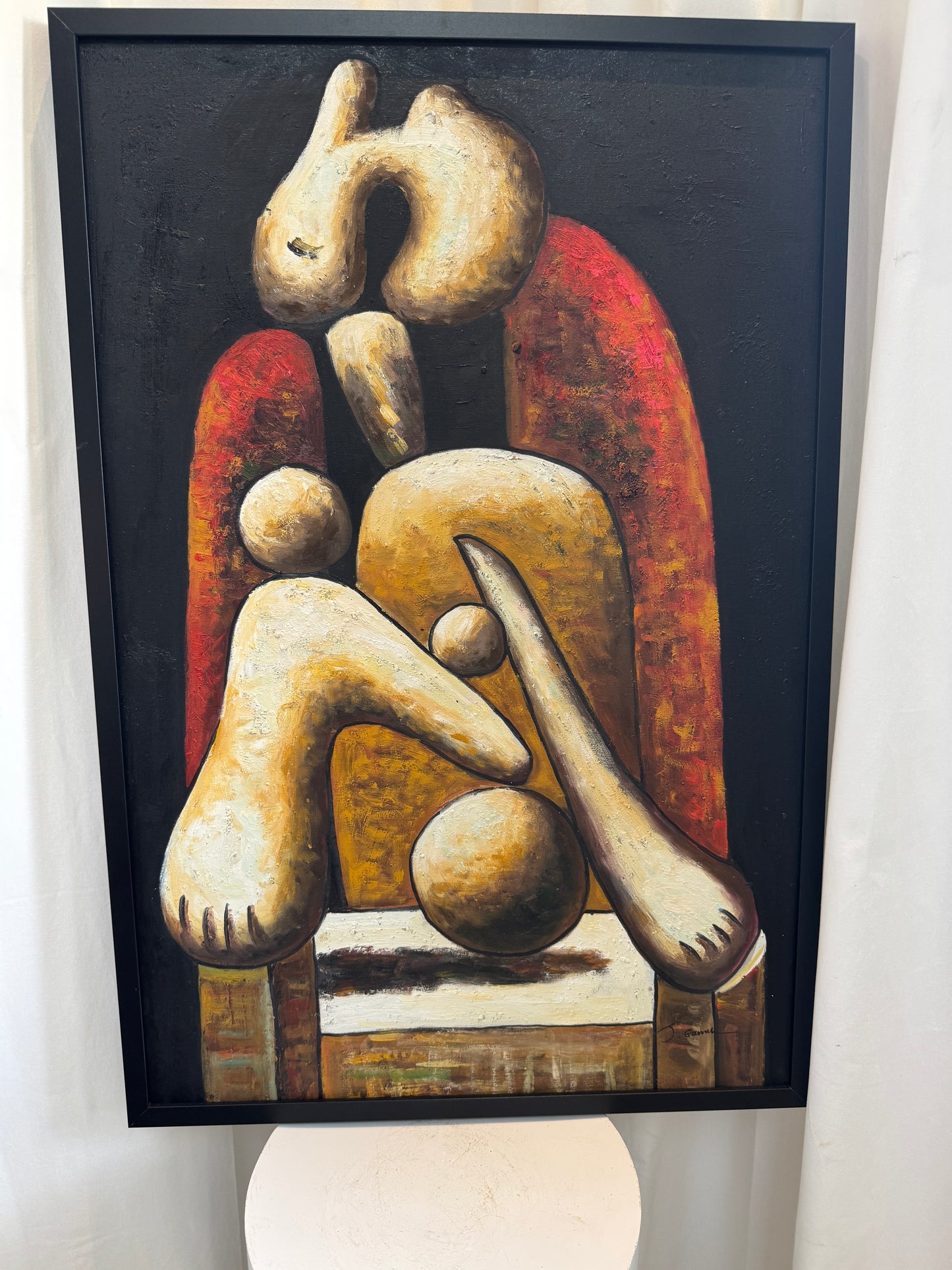 Abstract Cubist Oil Painting – Signed & Framed – Homage to Picasso