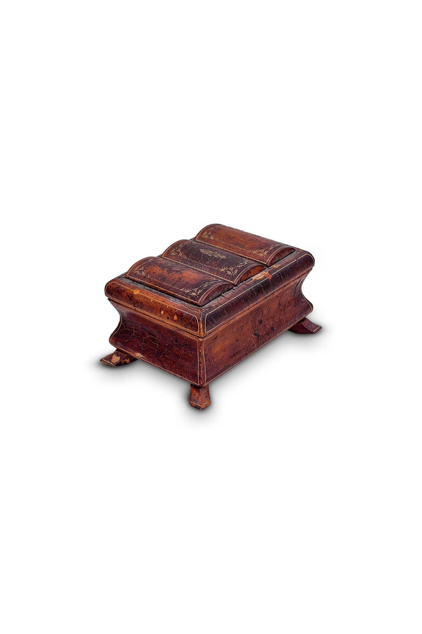 19th Century Small Leather Wrapped Bookend Lid Jewelry Box