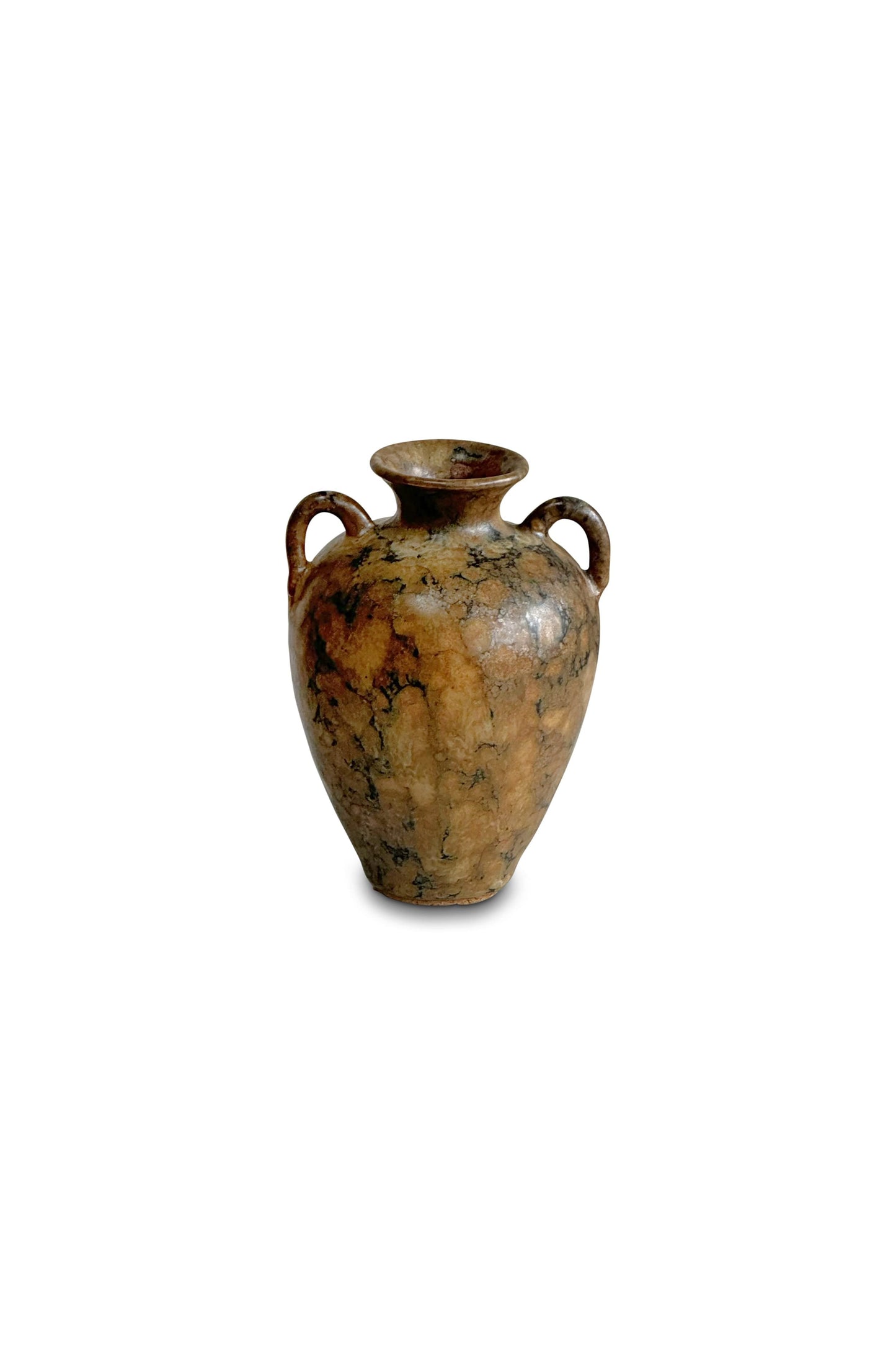 Marble-inspired Handled Vintage Brown Urn Vase (Signed)