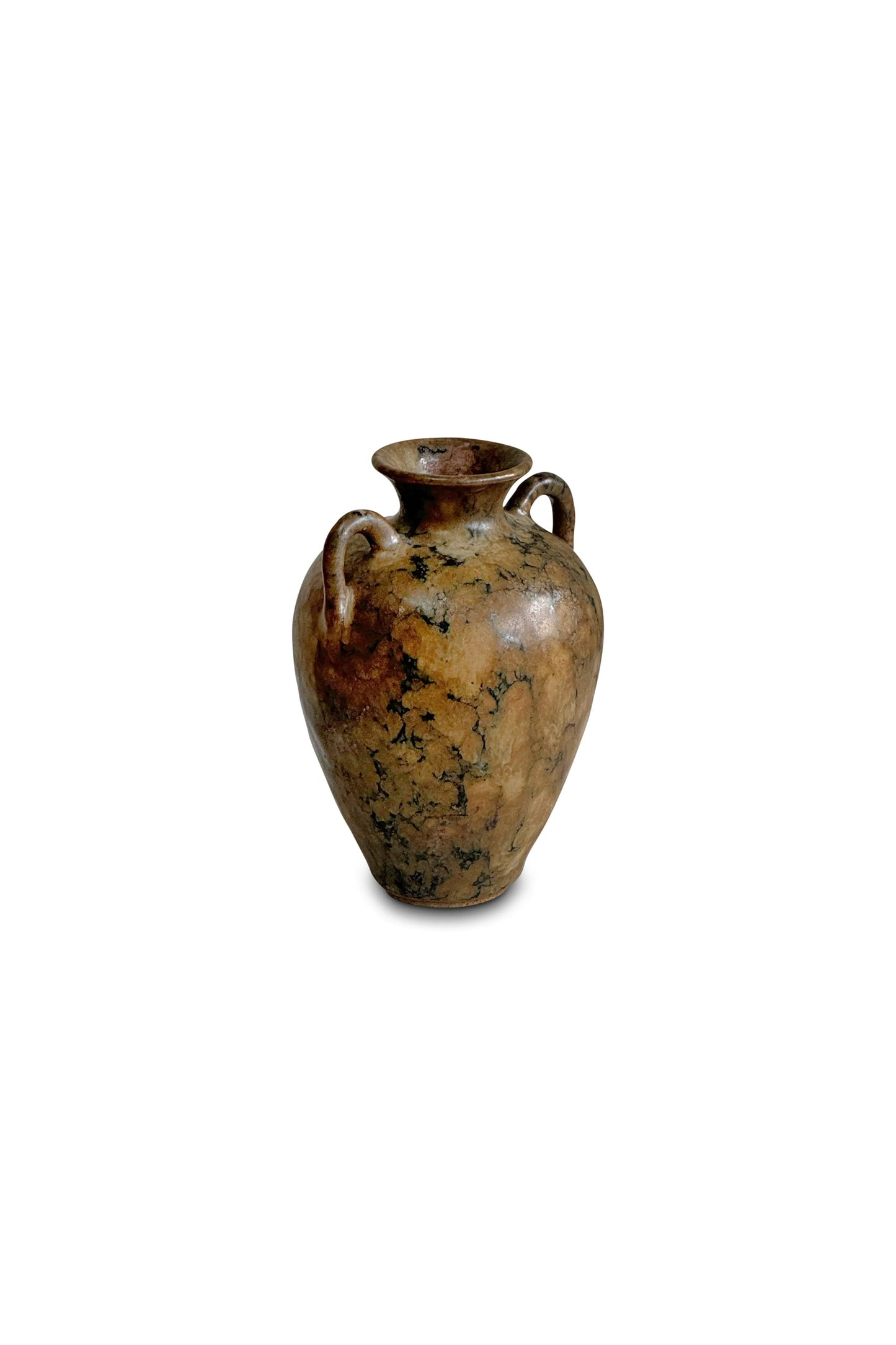 Marble-inspired Handled Vintage Brown Urn Vase (Signed)
