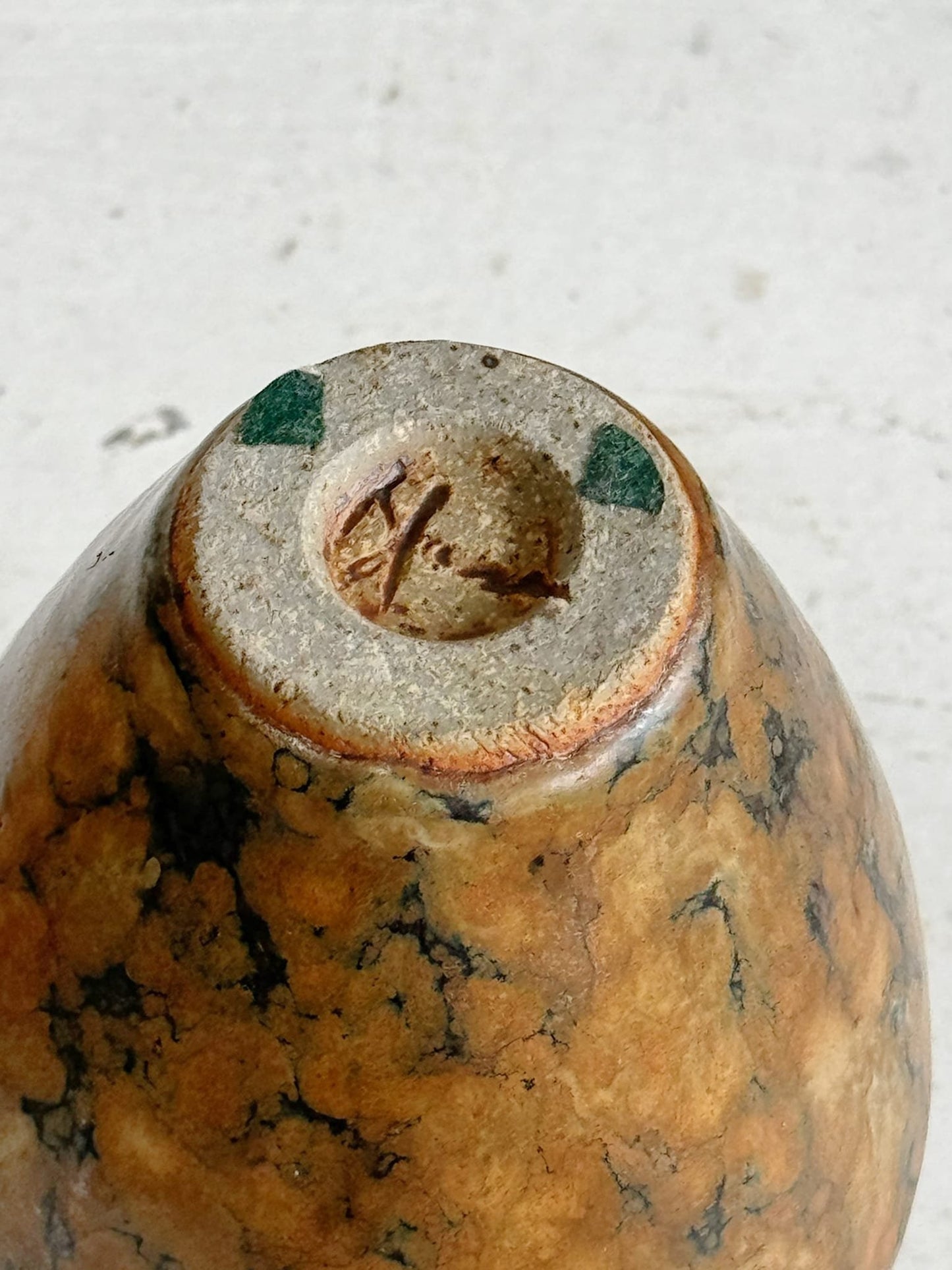 Marble-inspired Handled Vintage Brown Urn Vase (Signed)