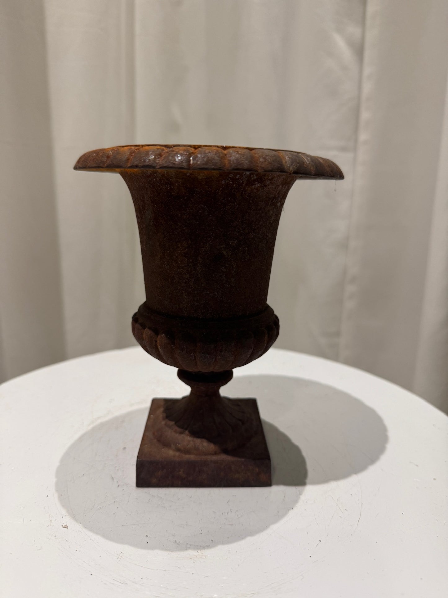 Antique French Neoclassical Cast Iron Mini Urn Planter – Aged Patina