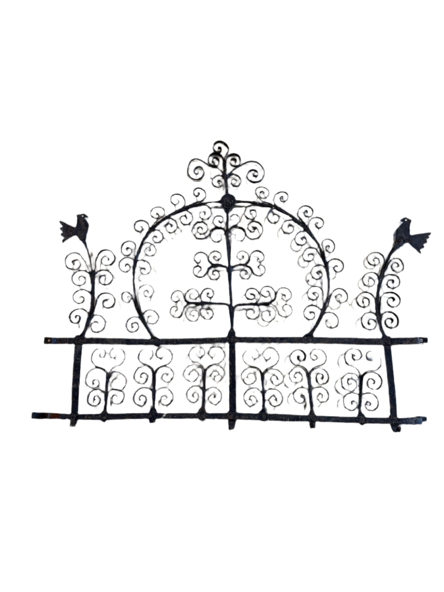 Antique 17th-Century Spanish Style Wrought Iron Wall Rack with Bird Motif