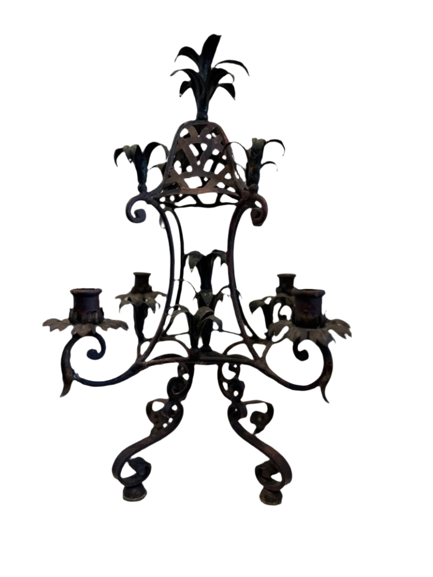 Antique French Wrought Iron Candelabra with Gothic Floral Motifs