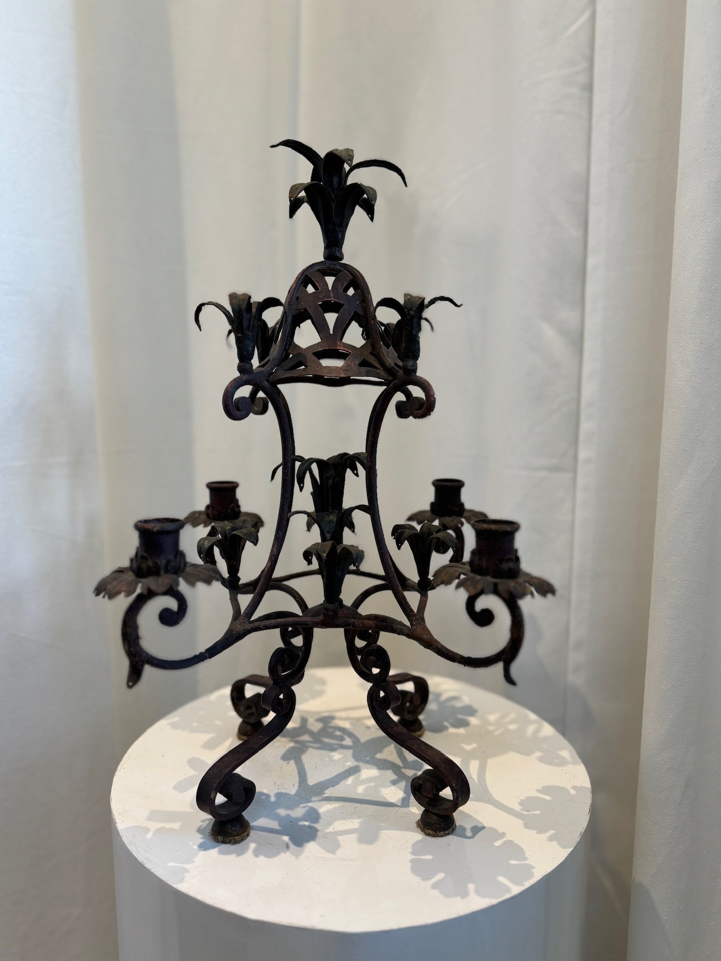Antique French Wrought Iron Candelabra with Gothic Floral Motifs