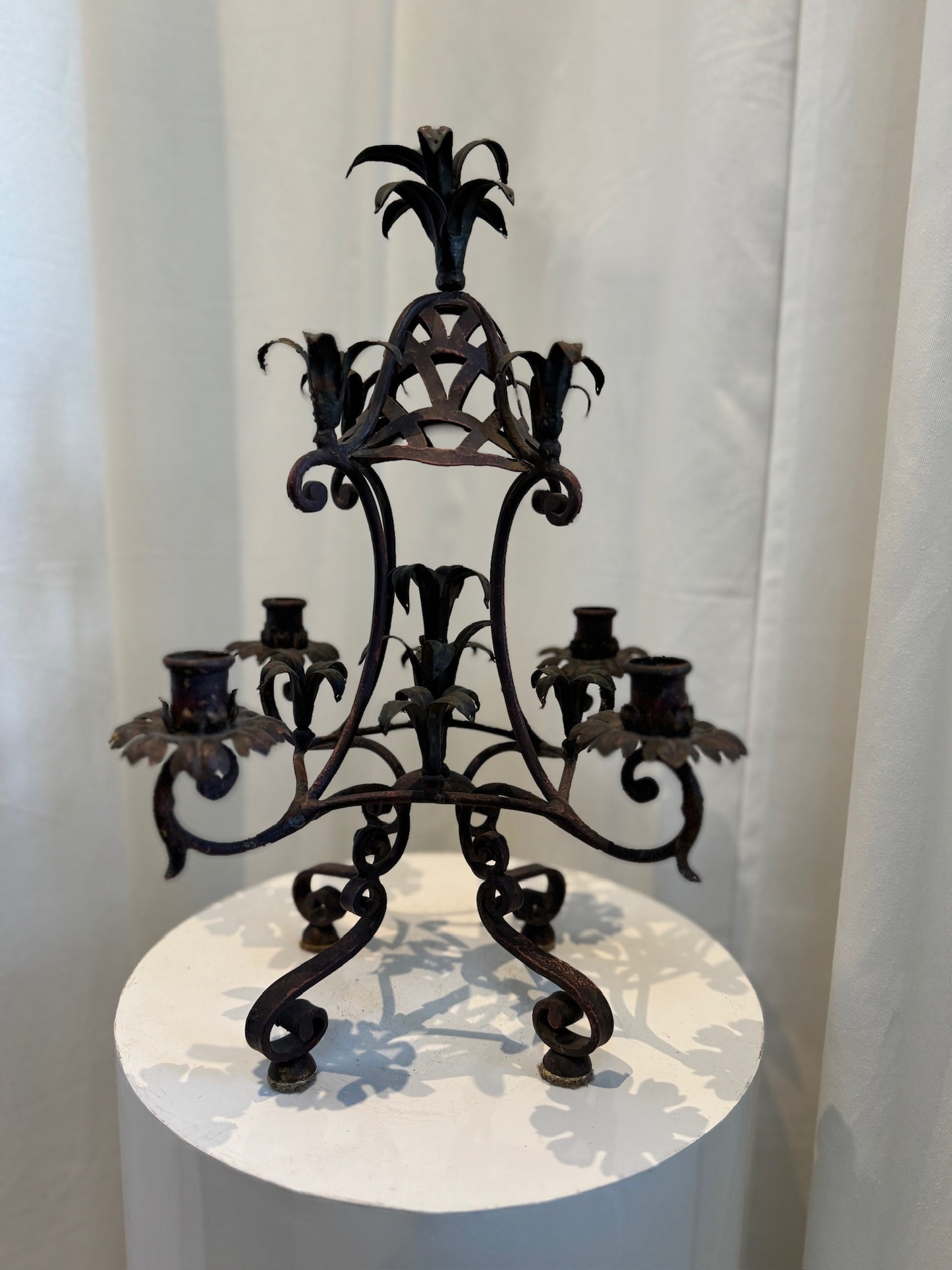 Antique French Wrought Iron Candelabra with Gothic Floral Motifs