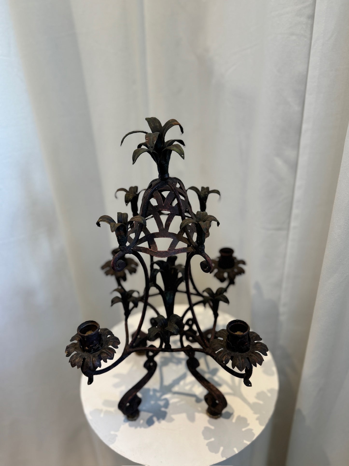 Antique French Wrought Iron Candelabra with Gothic Floral Motifs