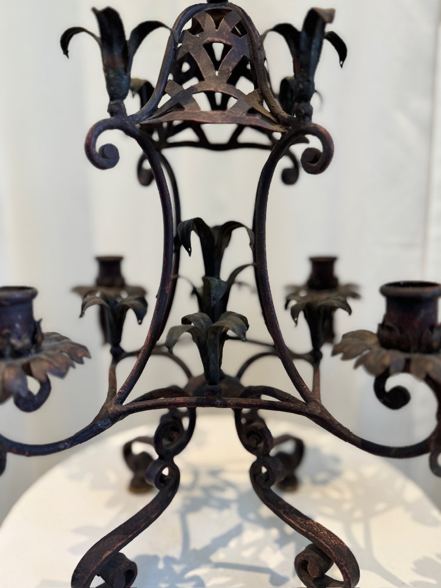 Antique French Wrought Iron Candelabra with Gothic Floral Motifs