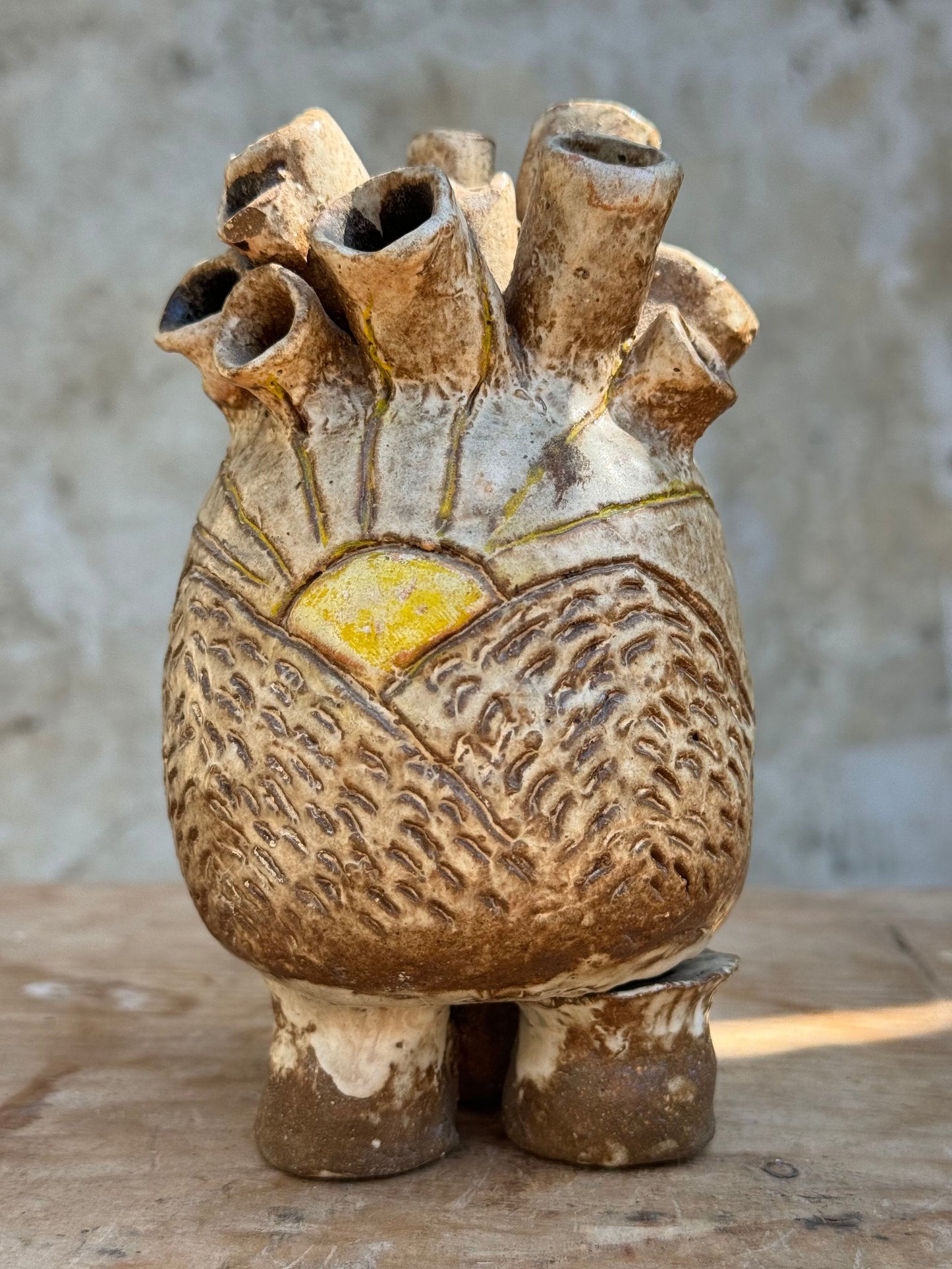 Handcrafted Ceramic Bud Vase Sunrise with Human Heart-Inspired Design