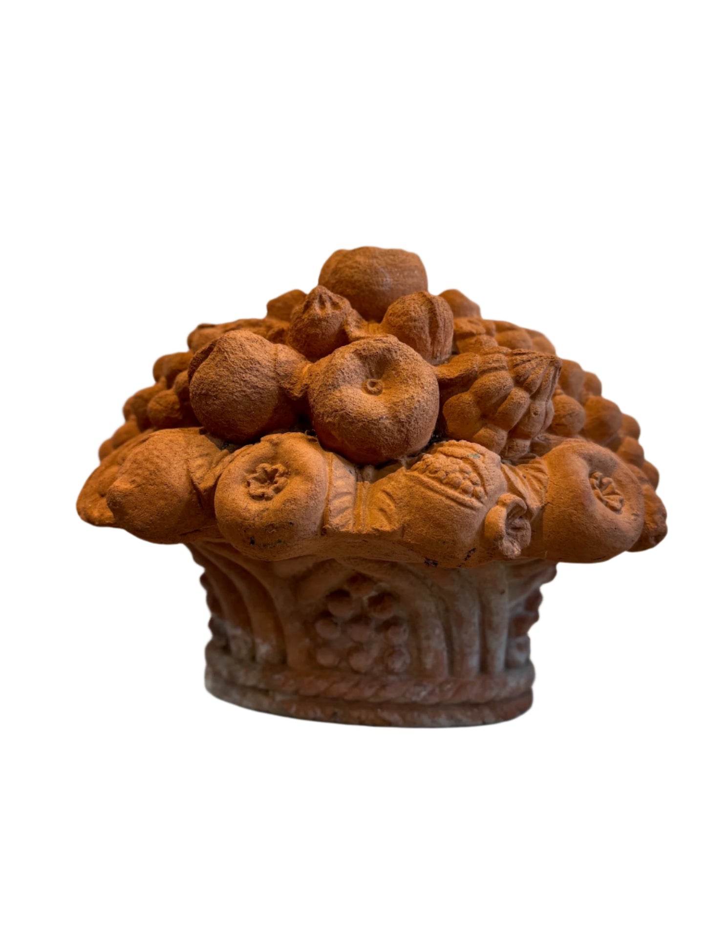 Grand Antique Italian-Style Terracotta Fruit Basket Finial – Handcrafted Garden Ornament with Aged Patina