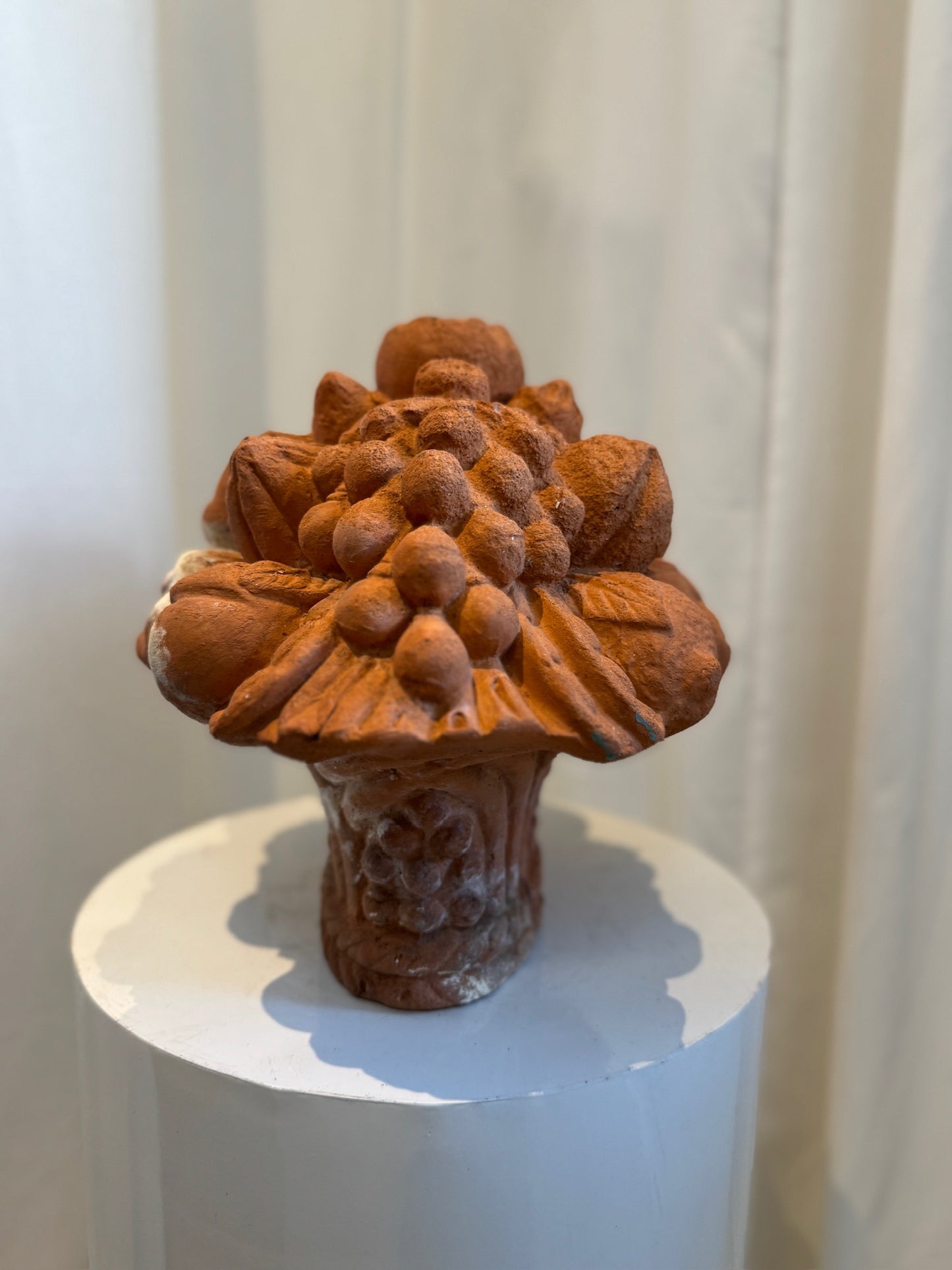 Grand Antique Italian-Style Terracotta Fruit Basket Finial – Handcrafted Garden Ornament with Aged Patina