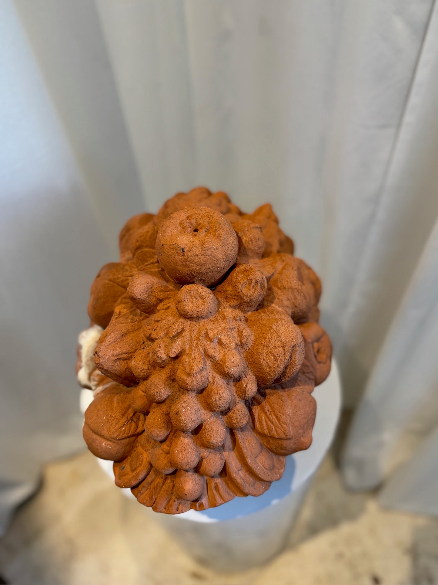 Grand Antique Italian-Style Terracotta Fruit Basket Finial – Handcrafted Garden Ornament with Aged Patina