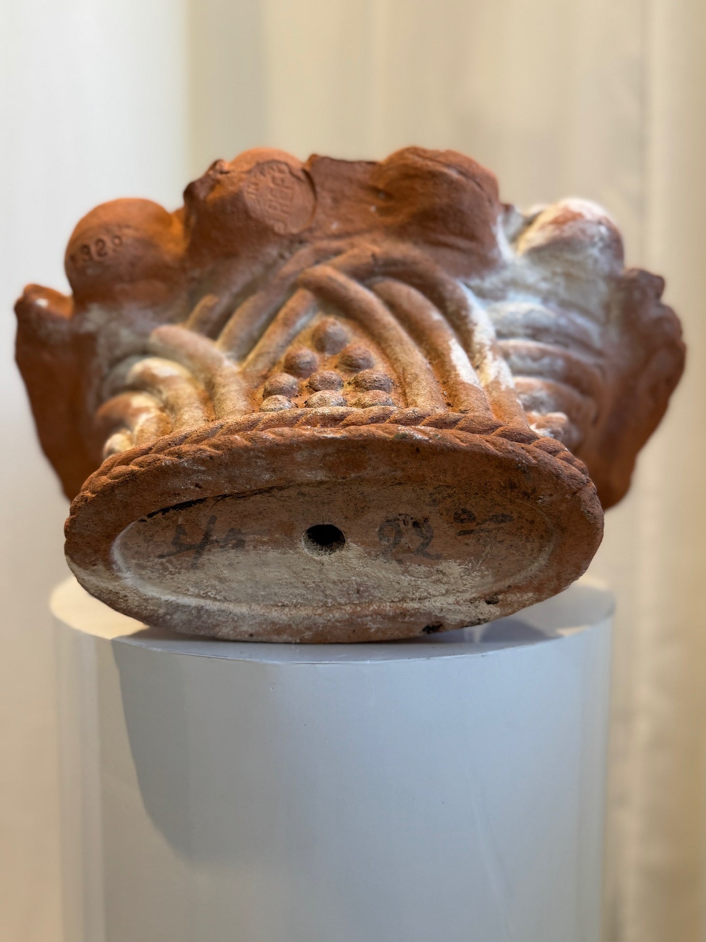 Grand Antique Italian-Style Terracotta Fruit Basket Finial – Handcrafted Garden Ornament with Aged Patina