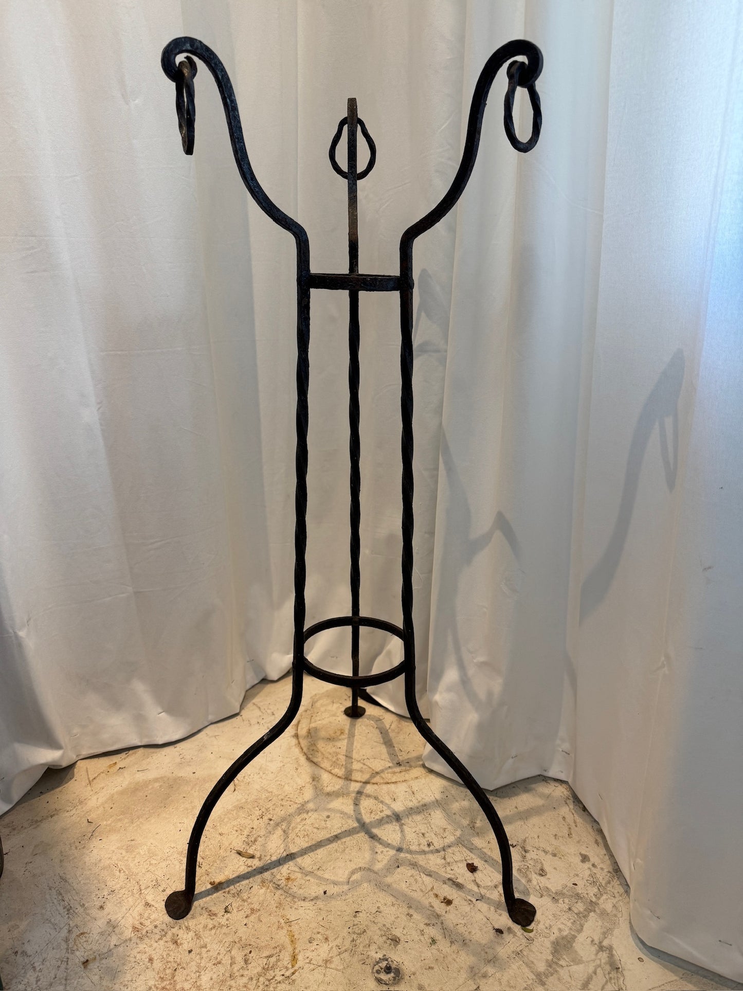 Elegant Vintage Wrought Iron Plant Stand with Twisted Detailing