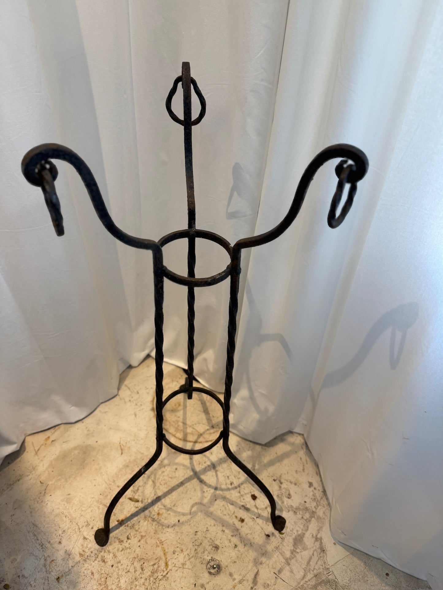 Elegant Vintage Wrought Iron Plant Stand with Twisted Detailing