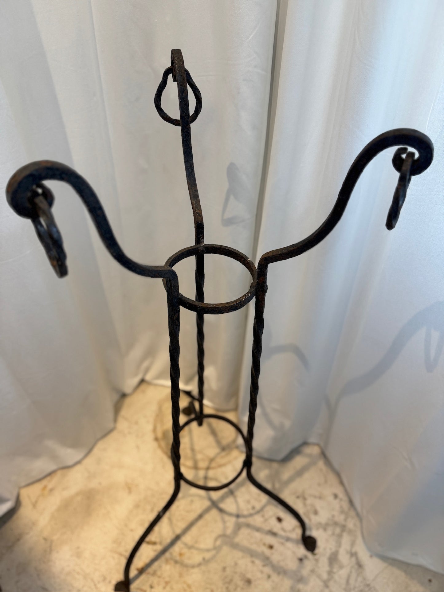 Elegant Vintage Wrought Iron Plant Stand with Twisted Detailing