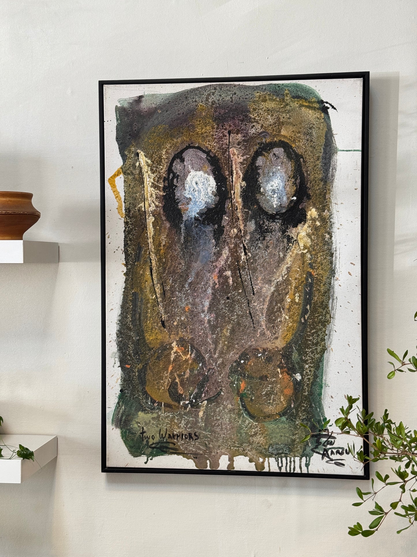 Len Aaron Original Mixed Media Abstract Painting “Two Warriors” – Large Signed Canvas Artwork